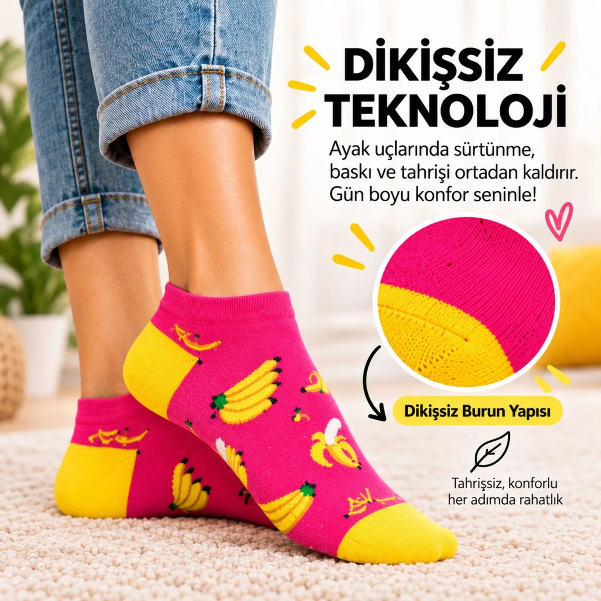 Meyve Desenli 5'li Bayan Patik Çorap Seti 36-40 | Premium Kutulu, Dikişsiz Pamuklu Hediye Çorap