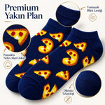 Pizza Desenli 3'lü Lacivert Patik Çorap Unisex Kısa Sneaker Günlük Çorap Seti Avantajlı Paket Rahat!