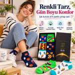 Kadın Patik Çorap Karışık Fast Food Desenli | Renkli Eğlenceli Günlük Kısa Bilek 6'lı Avantajlı Seti
