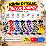 UNİSEX Çorap Dama Desenli Renkli 7'li Set Kareli Alev Baskılı Uzun Soket Günlük Spor Çorabı