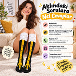 Kadın Diz Üstü Tavuk Ayağı 3'lü Desenli Çorap Siyah Sarı Uzun Eğlenceli Kostüm Parti Günlük Çorabı Modeli