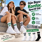Unisex Çorap Çizgili 4'lü Set 07 Good Vibes Baskılı Siyah Beyaz Uzun Soket Spor Kolej Stil Rahat Şık
