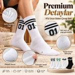 Unisex Çorap Çizgili 8'li Set 07 Good Vibes Baskılı Siyah Beyaz Uzun Soket Spor Kolej Stil Çorap