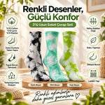 Unisex Batik Desenli Çorap 3'lü Set Renkli Pamuklu Uzun Soket Dikişsiz Nefes Alan Günlük Spor Çorabı