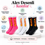 Unisex Alev Desenli Çorap 3'lü Set Pamuklu Uzun Soket Dikişsiz Nefes Alan Günlük Spor Çorabı Yumuşak