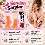 Kadın 3'lü Pembe Figürlü Soket Çorap Seti | Sevimli İnek Desenli ve Renkli Eğlenceli Günlük Çoraplar