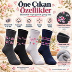 Kadın Ekonomik Soket Çorap 4'lü Seti | Çiçek Desenli Bayan Günlük Çorap Karışık Renk Avantajlı Paket