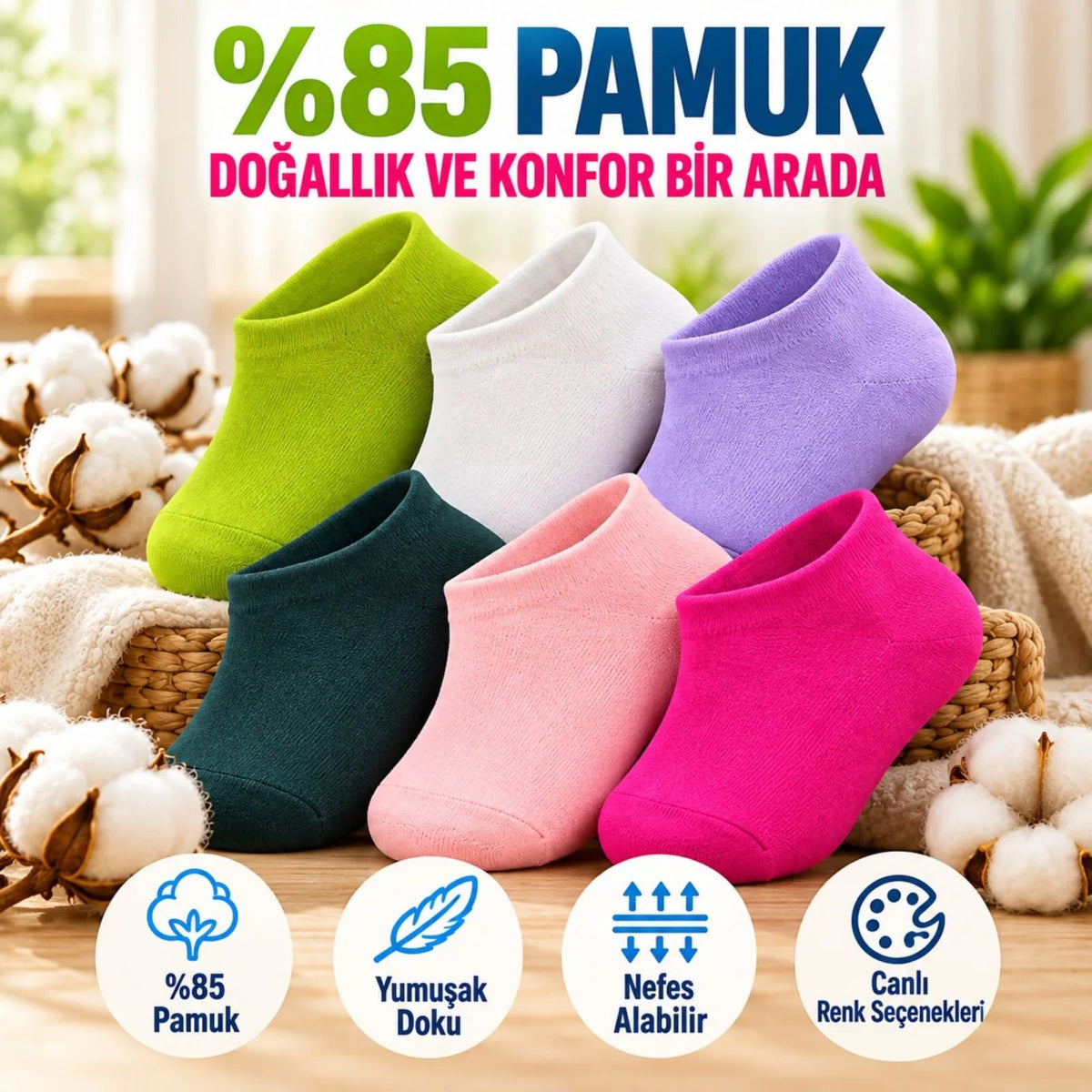 Kadın Yıkamalı Dikişsiz Patik Çorap 6'lı Kutulu Set | Renkli Kısa Sneaker Çorabı Hediyelik Paket Şık