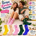 Kadın Meyve Nakışlı Renkli Soket Çorap 5'li Set | Muz Karpuz Avokado Limon Desenli Günlük Şık Çorap!