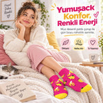 Kadın Pembe Muz Desenli Patik Çorap 12'li Paket | Renkli, Rahat, Esnek Günlük Çorap Seti