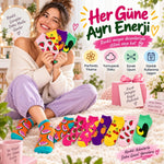 Kadın Meyve Desenli Patik Çorap 7'li Hediye Kutulu Set | Renkli, Rahat ve Esnek Günlük Çorap