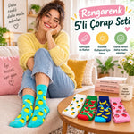 Kadın Çorap Meyve Desenli Renkli 5'li Set Limon Ananas Karpuz Muz Çilek Uzun Soket Günlük Çorap Seti