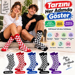 UNİSEX Çorap Dama Desenli Renkli 10'lu Set Kareli Uzun Soket Günlük Spor Eğlenceli Rahat Çorap Seti