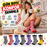 UNİSEX Çorap Dama Desenli Renkli 7'li Set Kareli Alev Baskılı Uzun Soket Günlük Spor Çorabı