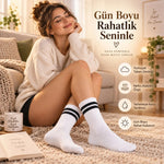 Unisex Beyaz Çorap Siyah Çizgili 3'lü Set Uzun Soket Günlük Spor Kolej Stil Rahat Kadın Erkek Çorabı