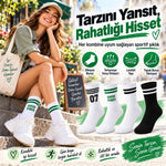 Unisex Çorap Çizgili 8'li Set 07 Good Vibes Baskılı Siyah Beyaz Uzun Soket Spor Kolej Stil Çorap