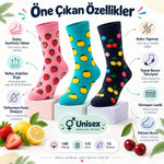 Kadın Ve Erkek Çorap Meyve Desenli Renkli 3'lü Set Uzun Soket Günlük Rahat Çorap Seti