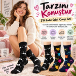 Unisex Kedi Desenli Çorap 6'lı Set Pamuklu Renkli Uzun Soket Dikişsiz Nefes Alan Rahat Günlük Çorap