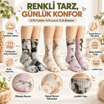 Unisex Batik Desenli Çorap 3'lü Set Pamuklu Uzun Soket Dikişsiz Nefes Alan Günlük Spor Konfor Çorabı