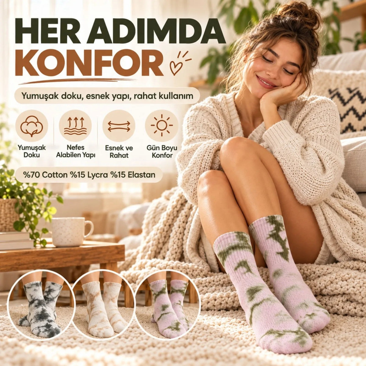 Unisex Batik Desenli Çorap 6'lı Set Pamuklu Uzun Soket Dikişsiz Nefes Alan Günlük Spor Konfor Çorabı