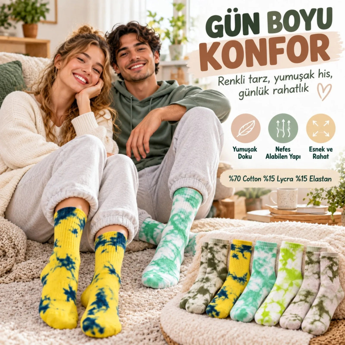 Unisex Batik Desenli Çorap 5'li Set Pamuklu Renkli Uzun Soket Dikişsiz Nefes Alan Günlük Spor Çorabı