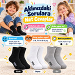 Çocuk Spor Çorap 3'lü Set Siyah Beyaz Gri İnce Dikişli Kokulu Yıkama Yumuşak Esnek Günlük Çorap Seti