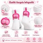 Kadın 2'li Kedi Desenli Ponponlu Soket Çorap Seti | Pembe Turuncu 3D Figürlü Sevimli Çorap Modelleri