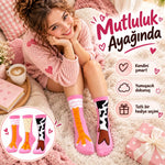 Kadın 3'lü Pembe Figürlü Soket Çorap Seti | Sevimli İnek Desenli ve Renkli Eğlenceli Günlük Çoraplar
