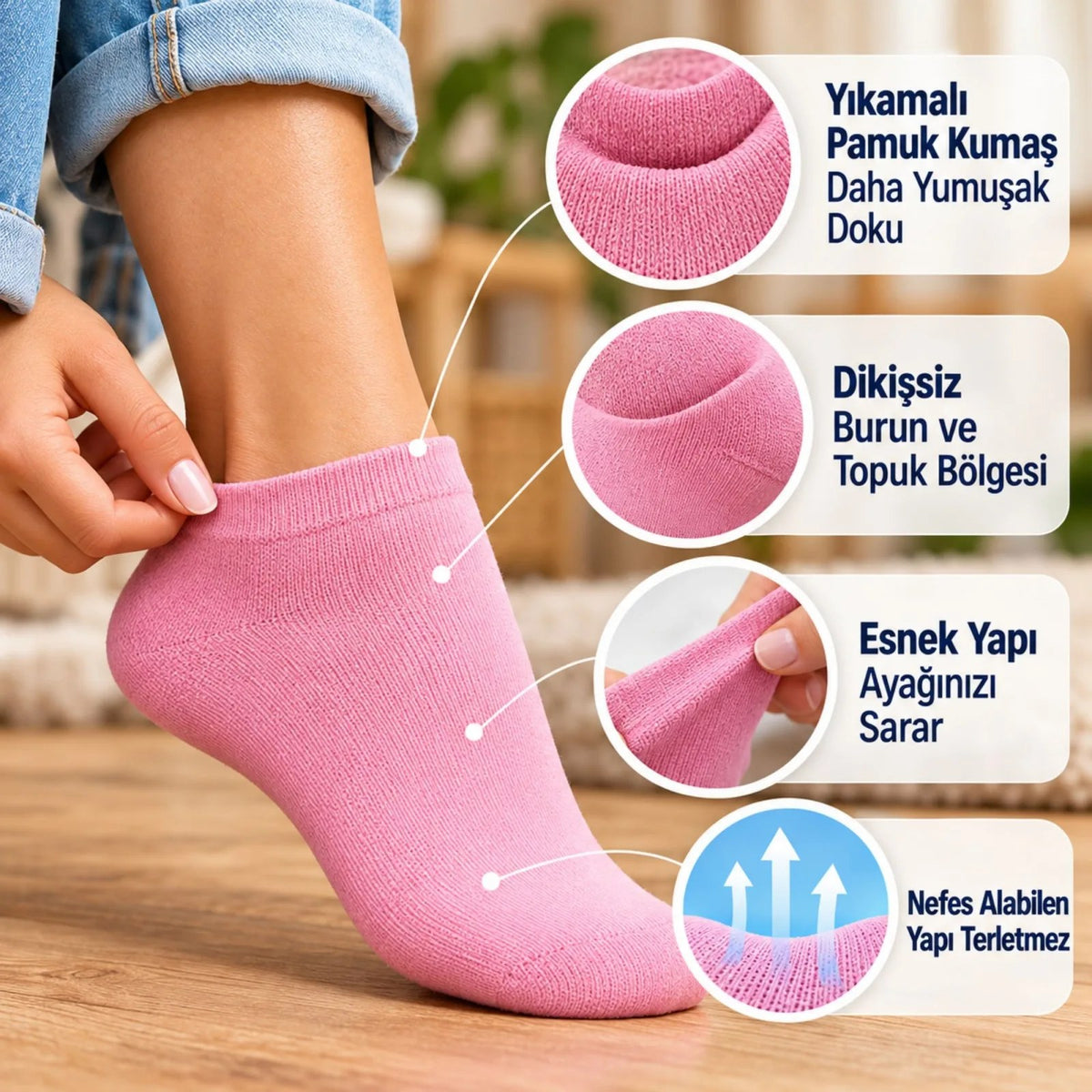 Kadın Yıkamalı Dikişsiz Patik Çorap 6'lı Kutulu Set | Renkli Kısa Sneaker Çorabı Hediyelik Paket Şık