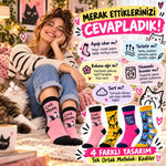Unisex Kedi Desenli Soket Çorap 4'lü Set | Renkli Eğlenceli Cat Mum Happy Cat Lady Günlük Çorap Seti
