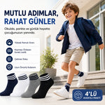 Erkek Çocuk 4'lü Pamuklu Çizgili Patik Çorap Nefes Alan Esnek Günlük Spor Okul Çorabı Rahat ve Dayanıklı