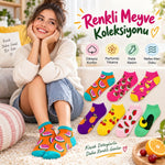 Kadın Meyve Desenli Patik Çorap 7'li Hediye Kutulu Set | Renkli, Rahat ve Esnek Günlük Çorap