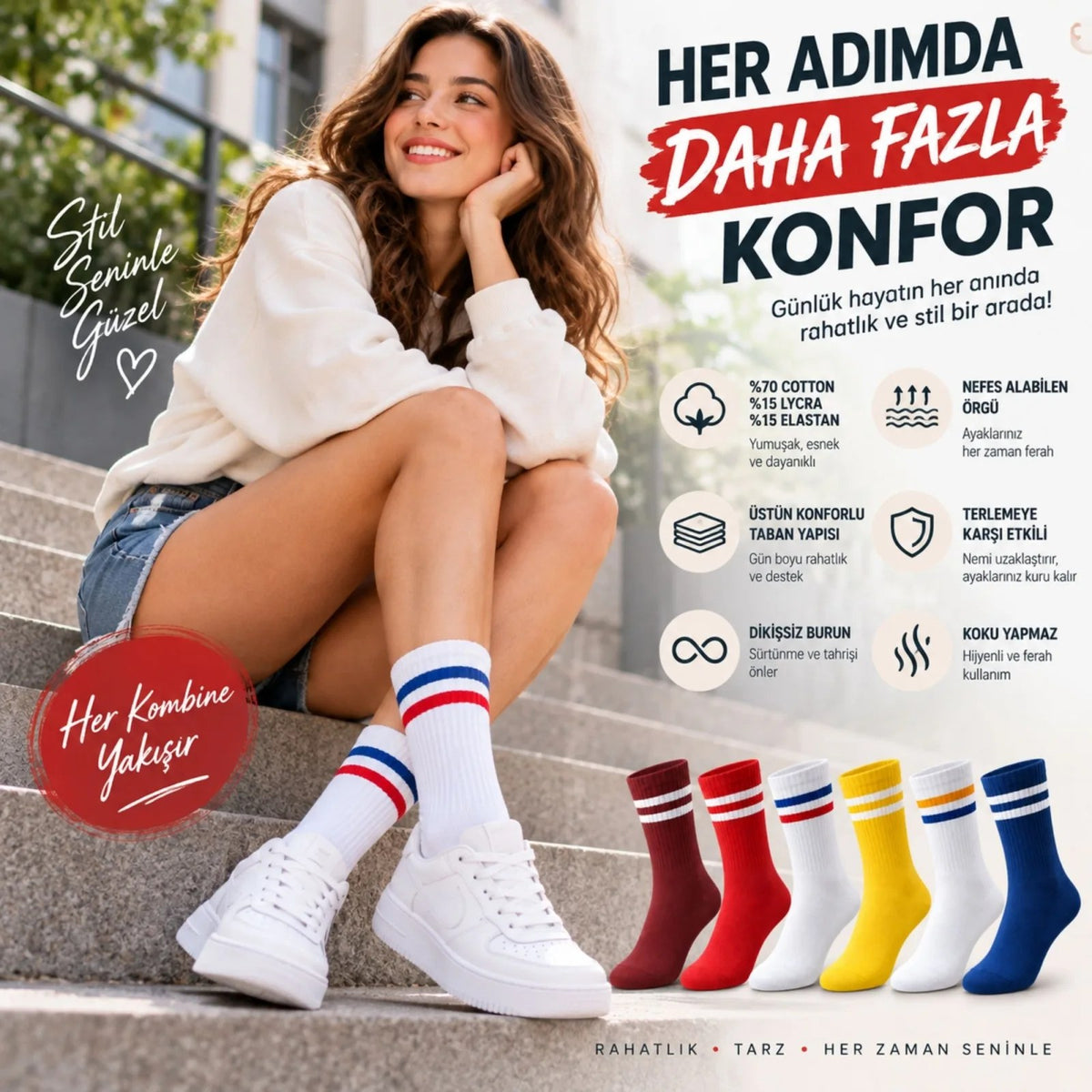 Unisex Renkli Çorap Çizgili 12'li Set Uzun Soket Günlük Spor Kolej Stil Rahat Şık Kadın Erkek Çorabı