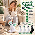 Unisex Çorap Çizgili 8'li Set 07 Good Vibes Baskılı Siyah Beyaz Uzun Soket Spor Kolej Stil Çorap