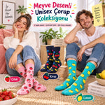 Kadın Ve Erkek Çorap Meyve Desenli Renkli 3'lü Set Uzun Soket Günlük Rahat Çorap Seti