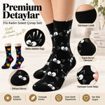 Unisex Kedi Desenli Çorap 6'lı Set Pamuklu Renkli Uzun Soket Dikişsiz Nefes Alan Rahat Günlük Çorap