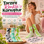 Unisex Batik Desenli Çorap 6'lı Set Renkli Pamuklu Uzun Soket Dikişsiz Nefes Alan Günlük Spor Çorabı