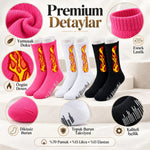 Unisex Alev Desenli Çorap 3'lü Set Pamuklu Uzun Soket Dikişsiz Nefes Alan Günlük Spor Çorabı Yumuşak