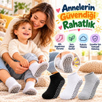 Çocuk Kaydırmaz Tabanlı Patik Çorap 6'lı Set Siyah Beyaz Gri Yumuşak Esnek Kokulu Günlük Çorap Rahat