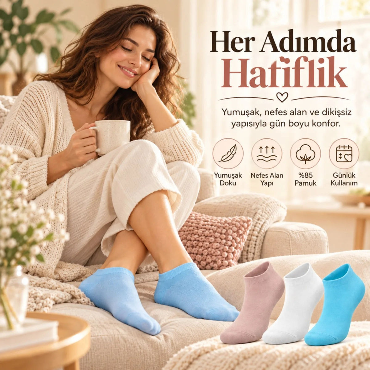 Kadın Dikişsiz Patik Çorap 12'li Kutulu Set | Yıkamalı Renkli Sneaker Çorabı Günlük Konfor Paketi