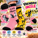 Unisex Kedi Desenli Soket Çorap 4'lü Set | Renkli Eğlenceli Cat Mum Happy Cat Lady Günlük Çorap Seti