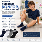 Erkek Çocuk 8'li Pamuklu Çizgili Patik Çorap Nefes Alan Esnek Günlük Spor Okul Çorabı Rahat ve Dayanıklı