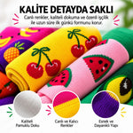 Meyve Desenli 5'li Bayan Patik Çorap Seti 36-40 | Premium Kutulu, Dikişsiz Pamuklu Hediye Çorap