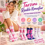 Unisex Batik Desenli Çorap 3'lü Set Pamuklu Renkli Uzun Soket Dikişsiz Nefes Alan Günlük Spor Çorabı