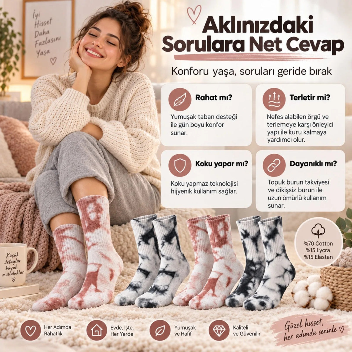 Unisex Batik Desenli Çorap 6'lı Set Pamuklu Uzun Soket Günlük Spor Nefes Alan Dikişsiz