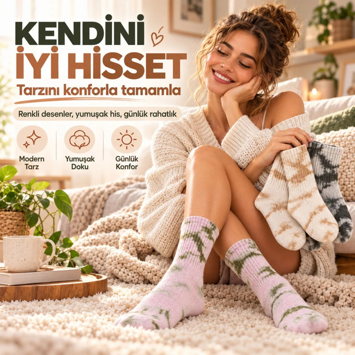 Unisex Batik Desenli Çorap 3'lü Set Pamuklu Uzun Soket Dikişsiz Nefes Alan Günlük Spor Konfor Çorabı