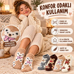Kadın Ayıcık Desenli Yumoş Patik Çorap 8'li Set Peluş Yumuşak Sıcak Parfümlü Kışlık Rahat Çorap Seti