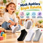 Çocuk Kaydırmaz Tabanlı Patik Çorap 6'lı Set Siyah Beyaz Gri Yumuşak Esnek Kokulu Günlük Çorap Rahat