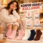 Kadın Yumoş Patik Çorap 4'lü Set Peluş Sıcak Tutan Kışlık Ev Çorabı Yumuşak Rahat 4 Renk Hediye Seti