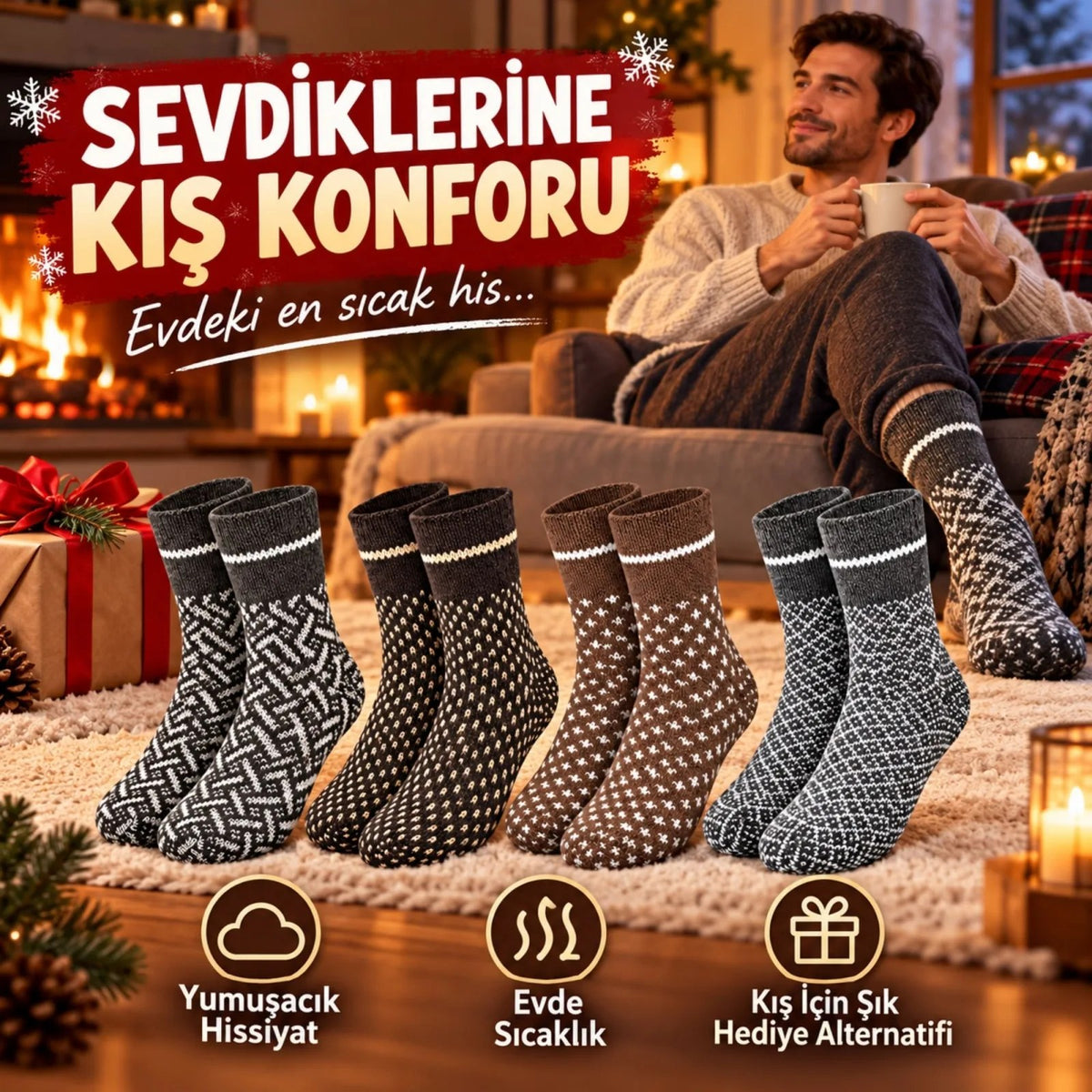 Erkek Kışlık Desenli Çorap 8'li Seti Sıcak Tutan Yumuşak Rahat Günlük Renkli Kısa Konç Çorap Paketi